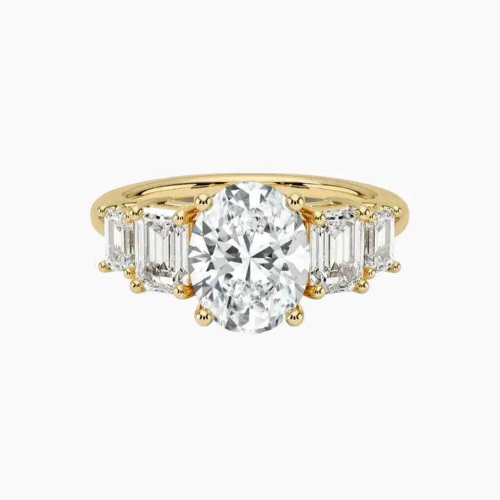 Katerina Five Stone Oval Designer 1 Carat Lab Grown Diamond Engagement Ring in 14K Yellow Gold