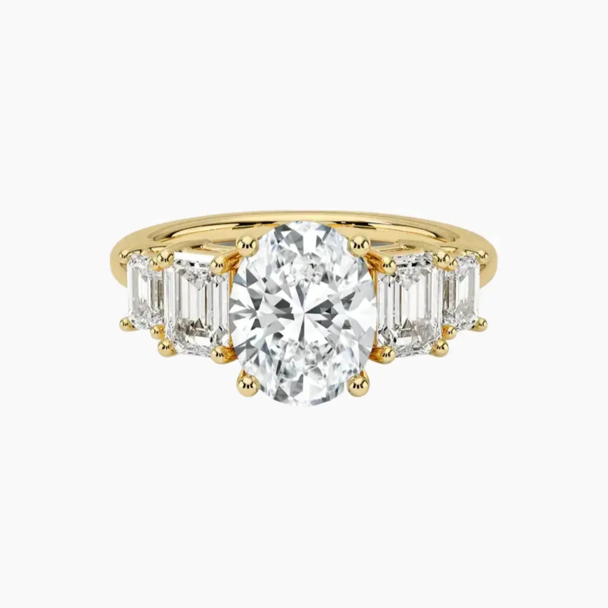 Katerina Five Stone Oval Designer 1.5 Carat Lab Grown Diamond Engagement Ring in 14K Yellow Gold