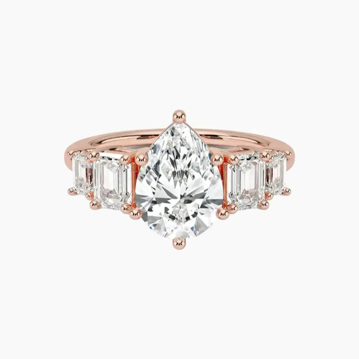 Katerina Five Stone Pear Designer 2 Carat Lab Grown Diamond Engagement Ring in 14K Rose Gold