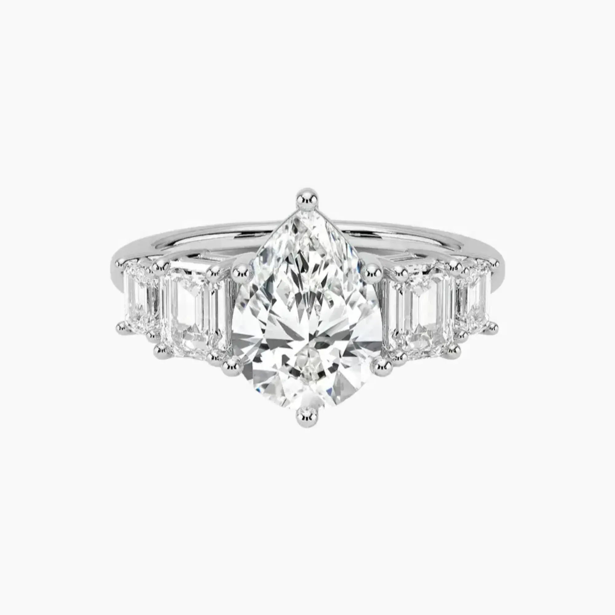 Katerina Five Stone Pear Designer Diamond Ring Setting in 18K Yellow Gold