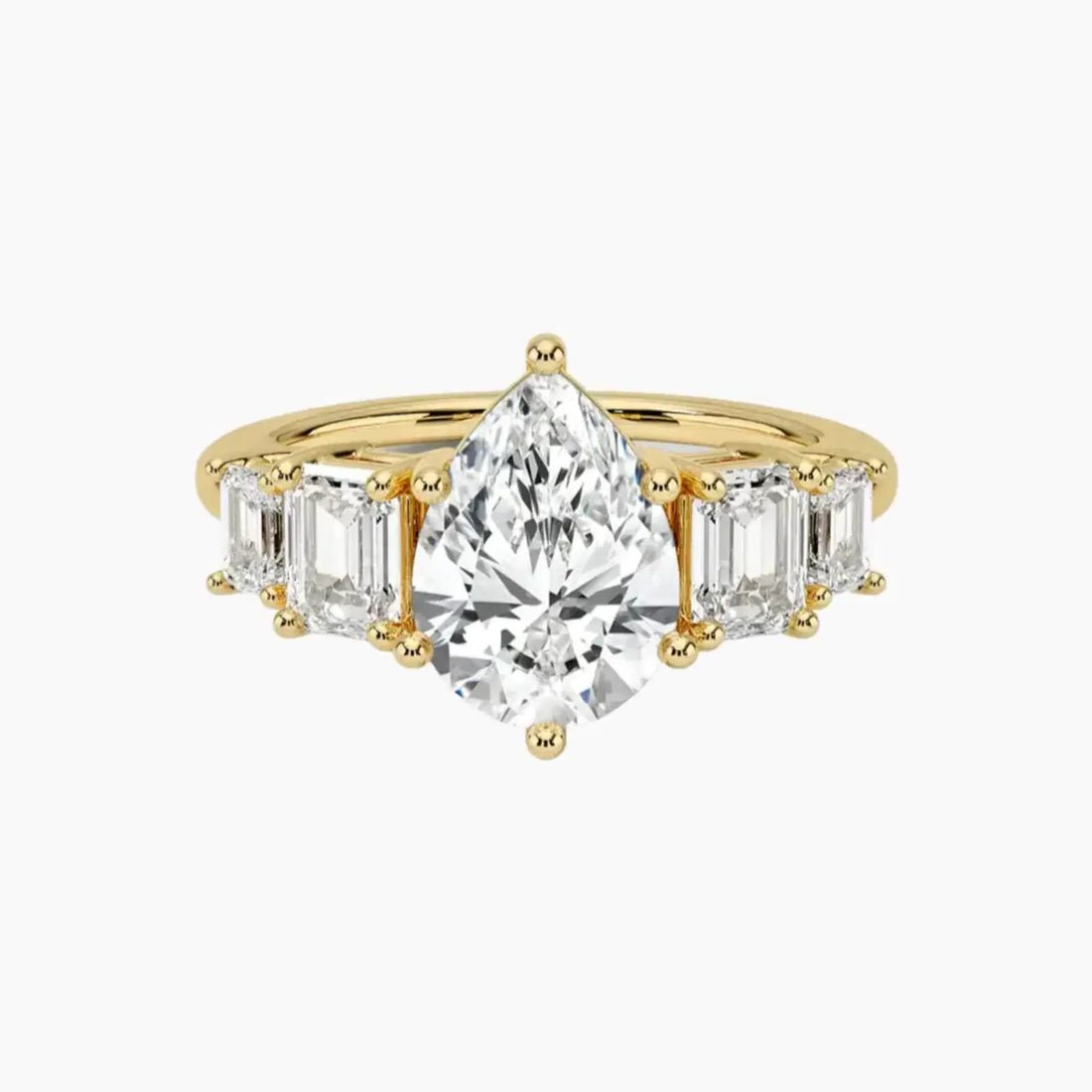 Katerina Five Stone Pear Designer Diamond Ring Setting in 18K Yellow Gold