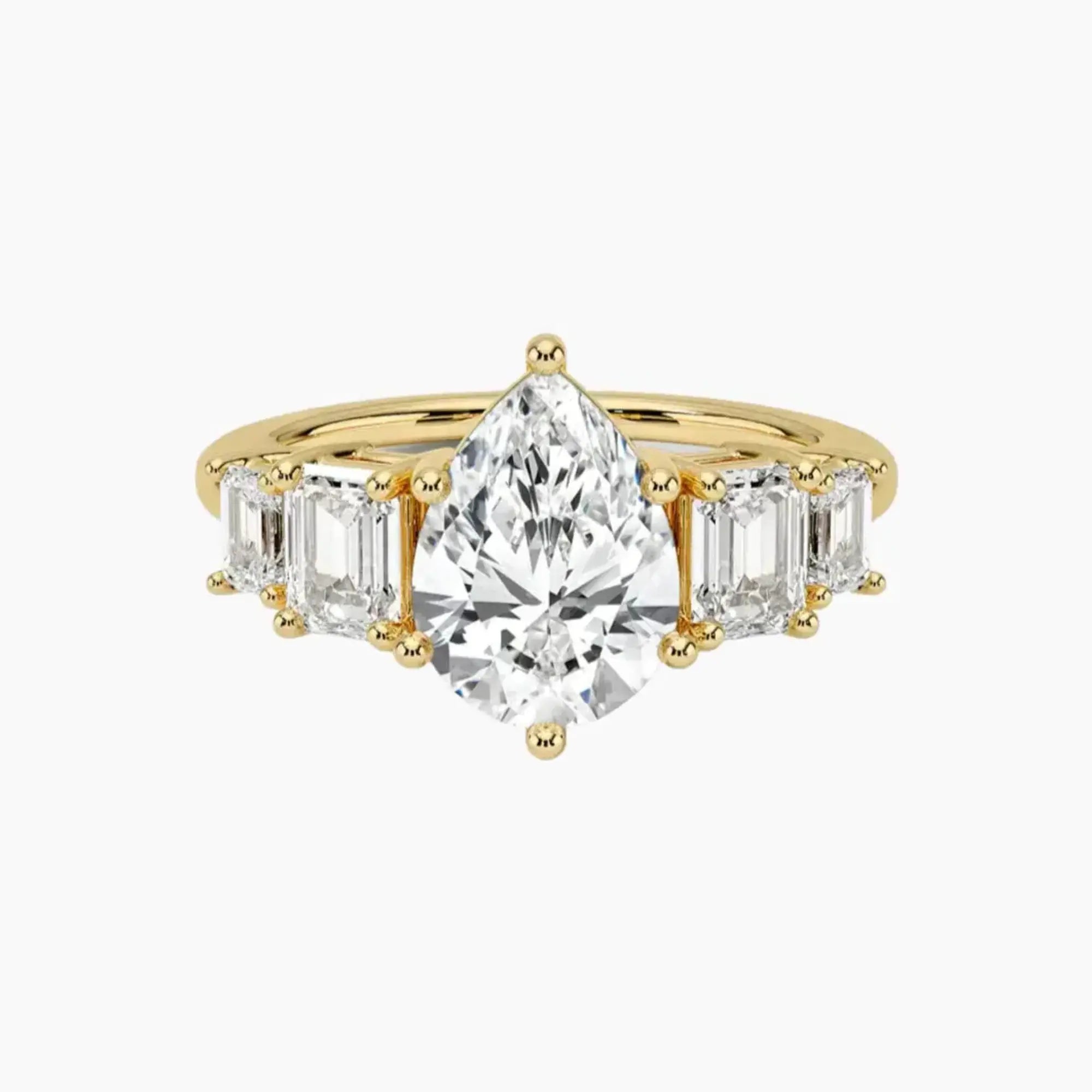 Katerina Five Stone Pear Designer 2.5 Carat Lab Grown Diamond Engagement Ring in 14K White Gold