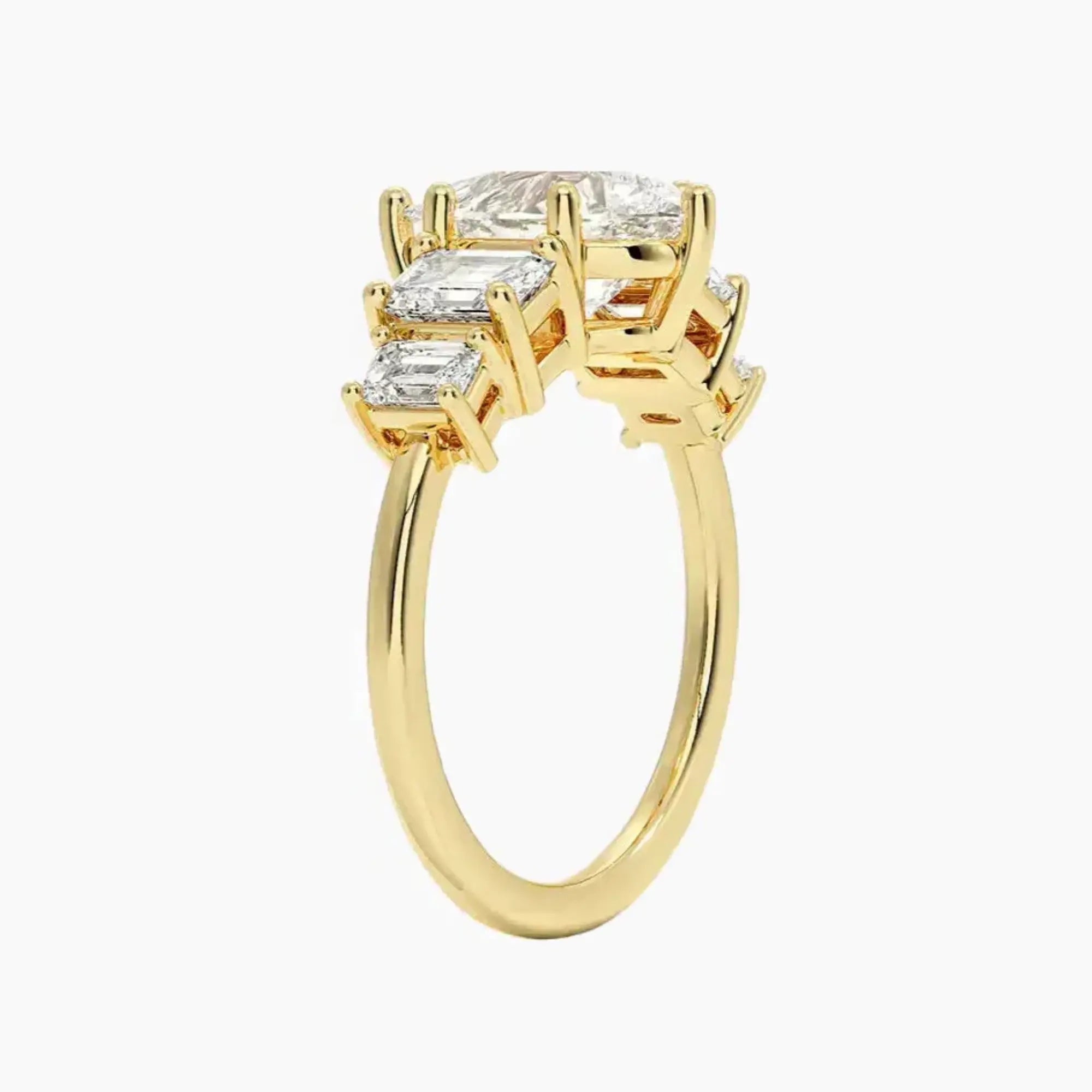 Katerina Five Stone Pear Designer 1 Carat Lab Grown Diamond Engagement Ring in 14K Yellow Gold