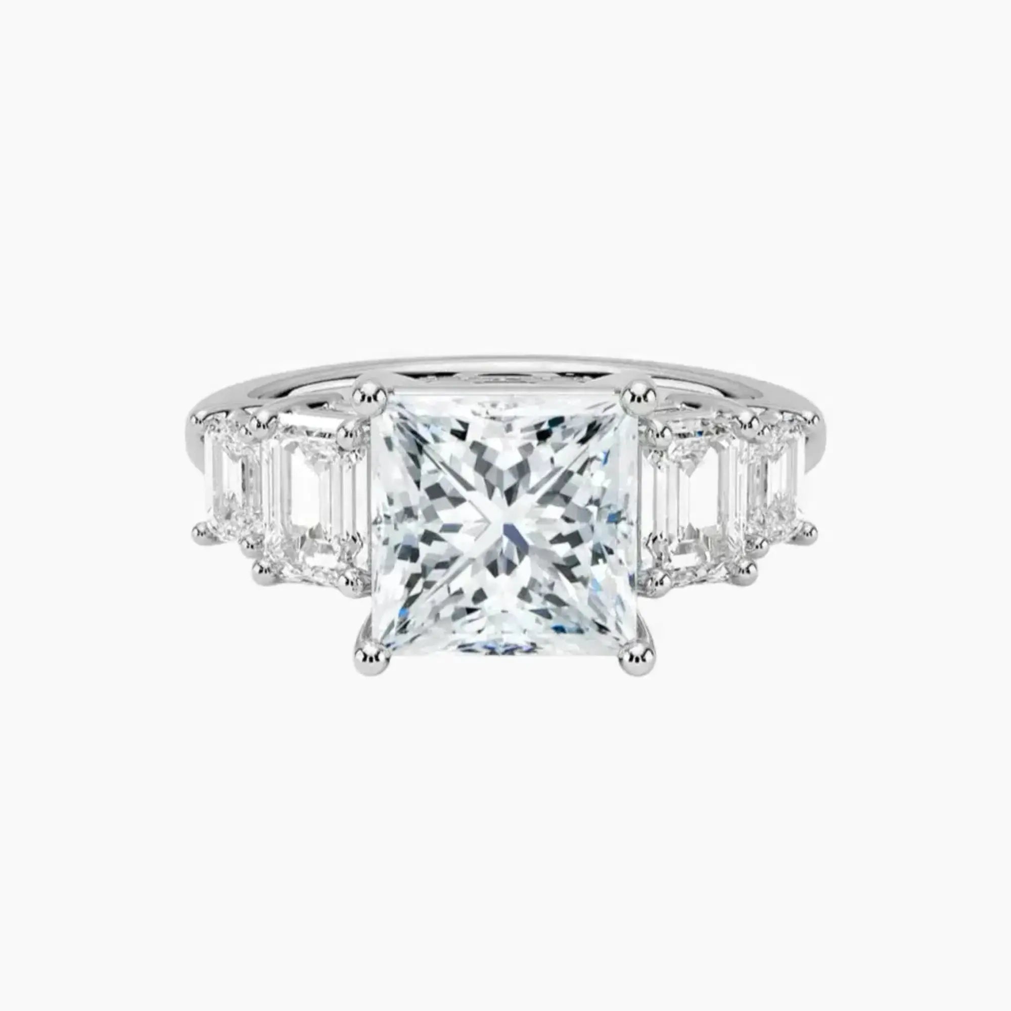 Katerina Five Stone Princess Designer 1 Carat Lab Grown Diamond Engagement Ring in 18K White Gold