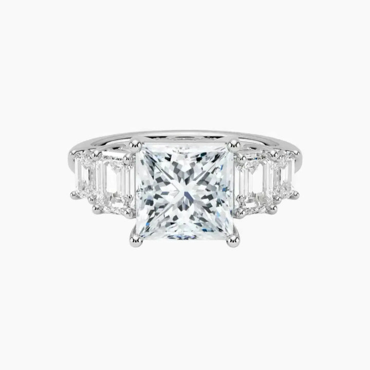 Katerina Five Stone Princess Designer 2 Carat Lab Grown Diamond Engagement Ring in 14K White Gold