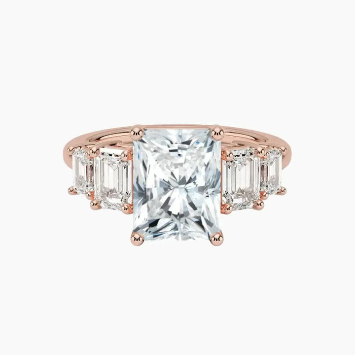 Katerina Five Stone Radiant Designer 1 Carat Lab Grown Diamond Engagement Ring in 18K Rose Gold