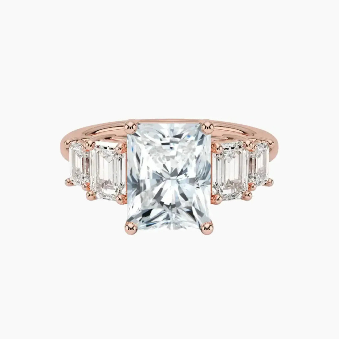Katerina Five Stone Radiant Designer 3 Carat Lab Grown Diamond Engagement Ring in 18K Rose Gold