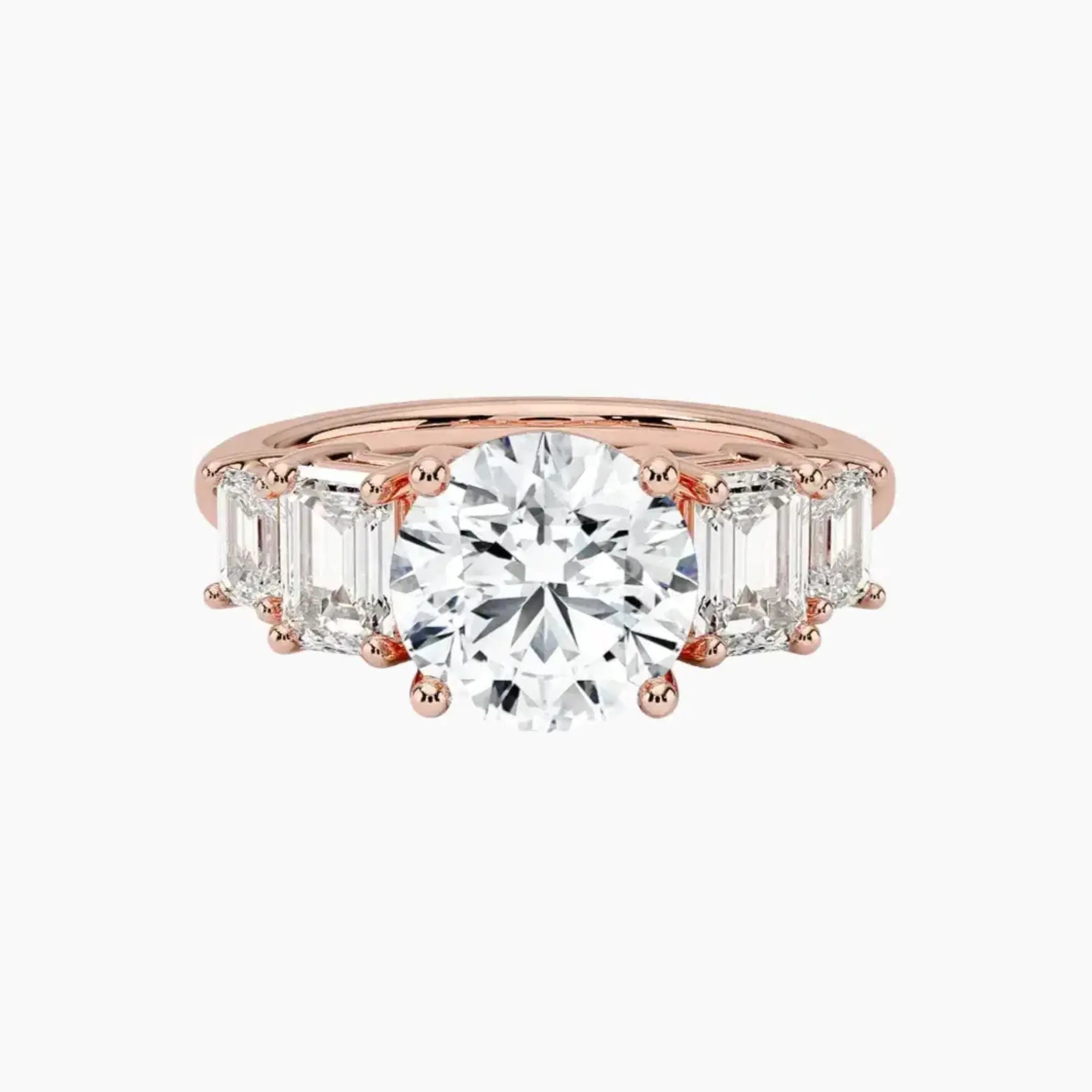 Katerina Five Stone Round Designer 3 Carat Lab Grown Diamond Engagement Ring in 14K Rose Gold