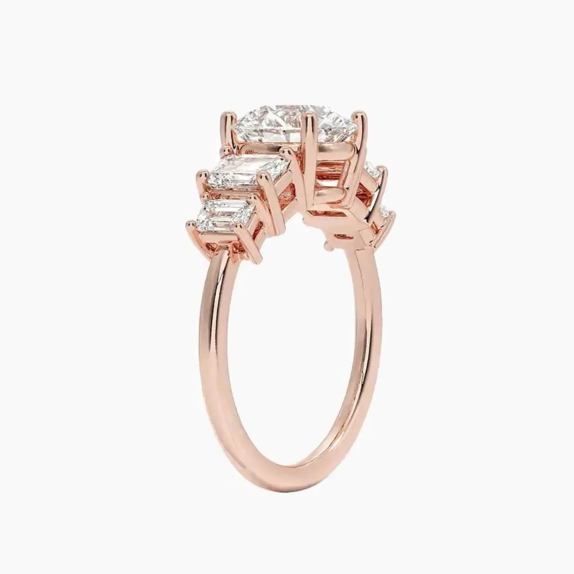 Katerina Five Stone Round Designer 3 Carat Lab Grown Diamond Engagement Ring in 14K Yellow Gold