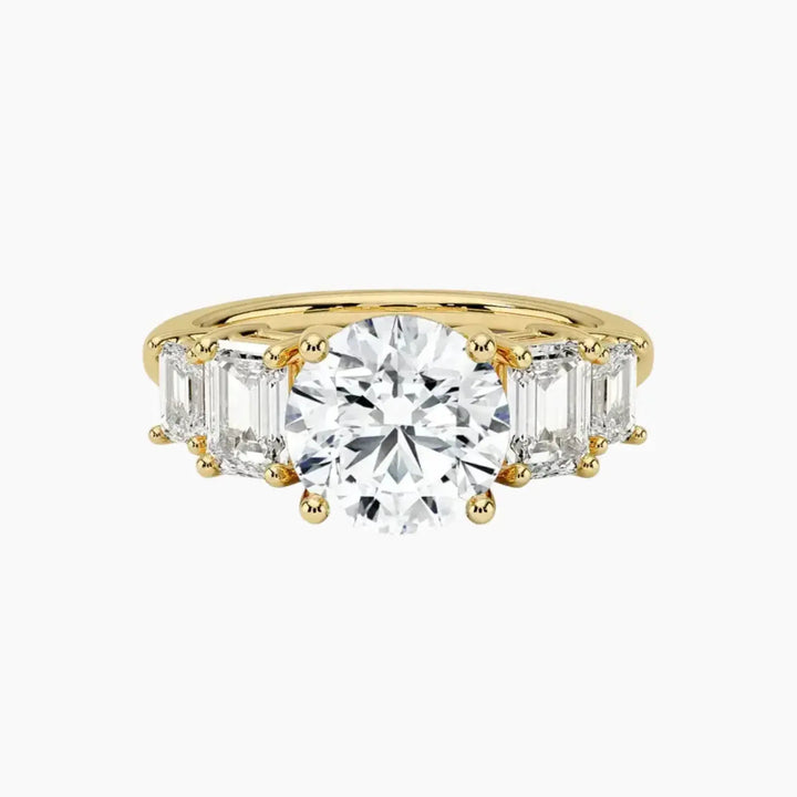 Katerina Five Stone Round Designer 2 Carat Lab Grown Diamond Engagement Ring in 18K Yellow Gold