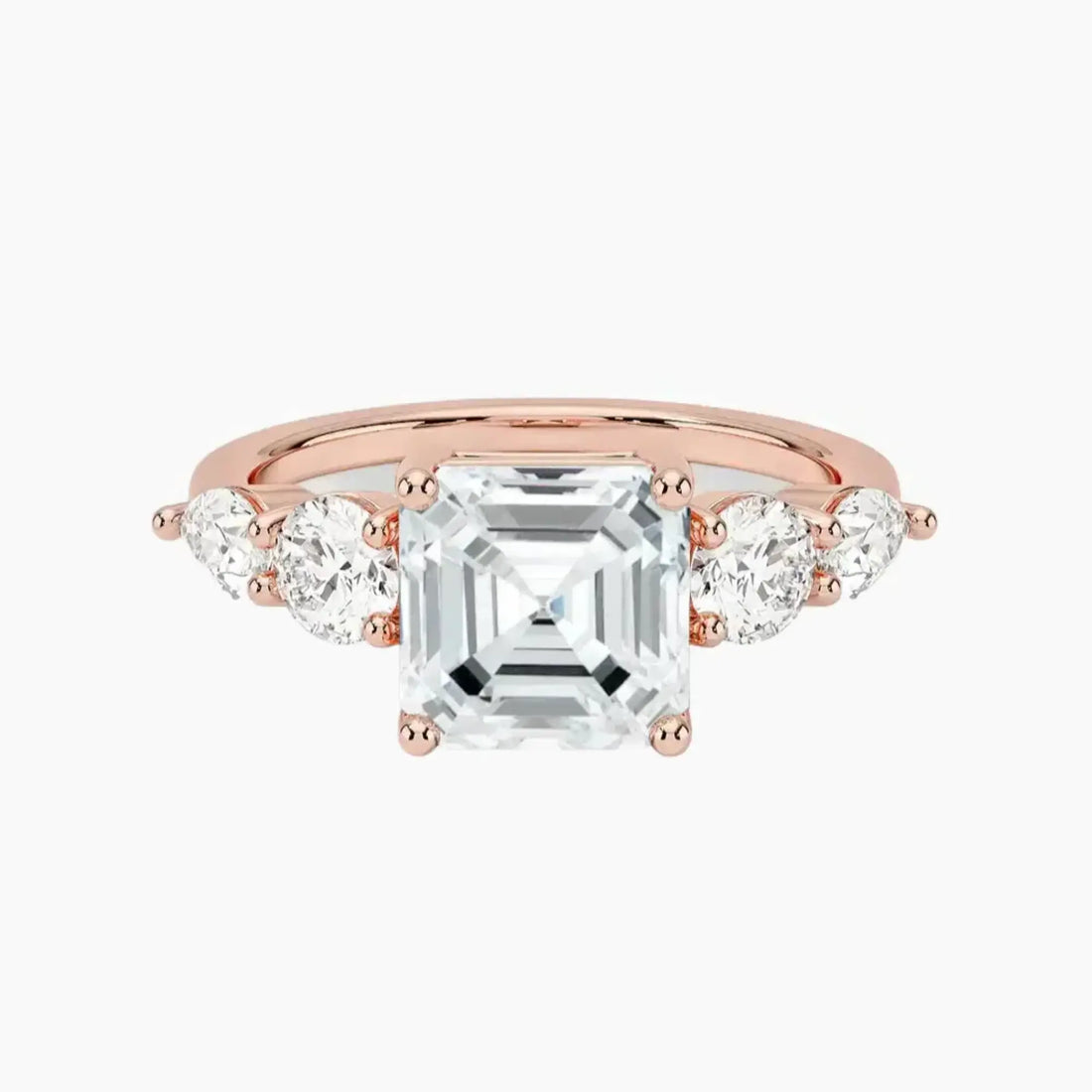 Daria Five Stone Asscher Designer 1 Carat Lab Grown Diamond Engagement Ring in 18K White Gold