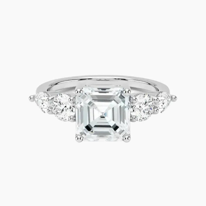Daria Five Stone Asscher Designer 1.5 Carat Lab Grown Diamond Engagement Ring in 14K White Gold