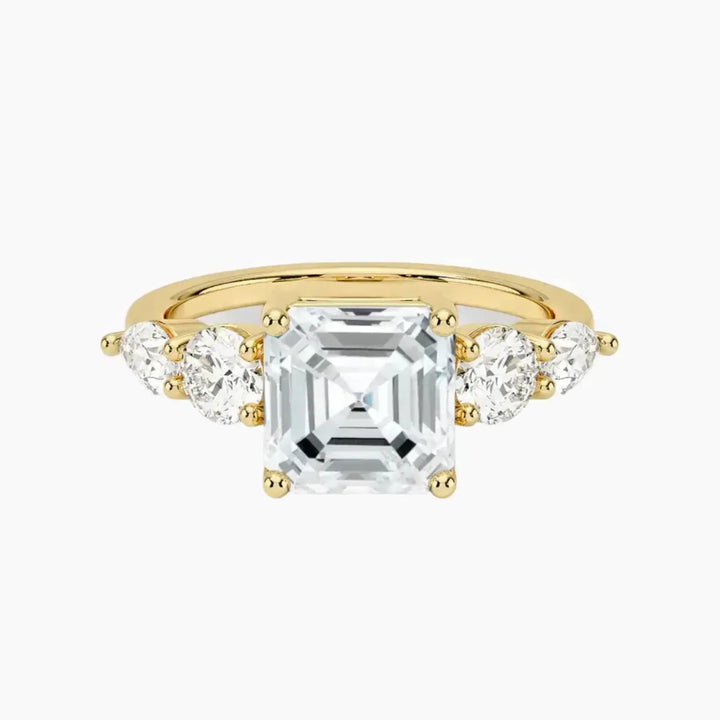 Daria Five Stone Asscher Designer 2 Carat Lab Grown Diamond Engagement Ring in 18K Yellow Gold