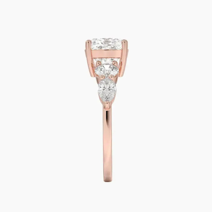 Daria Five Stone Cushion Designer 3 Carat Lab Grown Diamond Engagement Ring in 18K Yellow Gold
