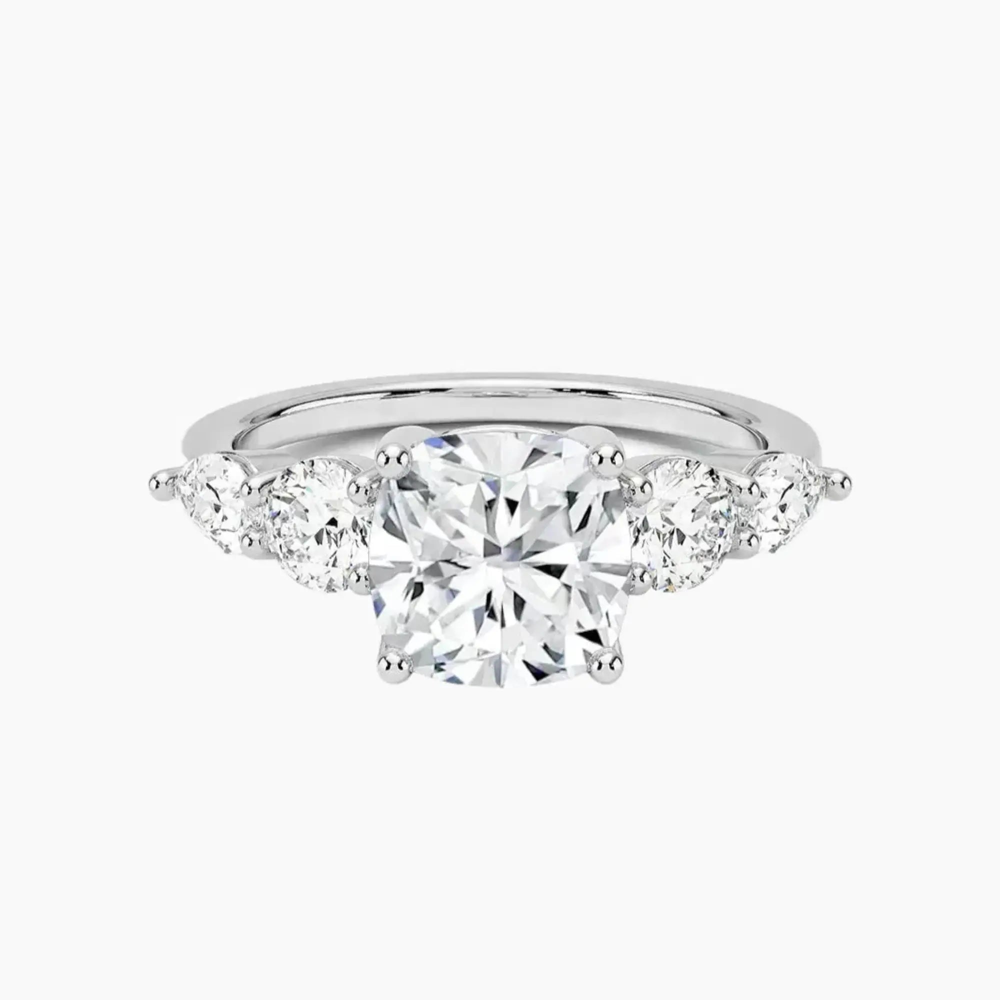 Daria Five Stone Cushion Designer 1 Carat Lab Grown Diamond Engagement Ring in 14K White Gold