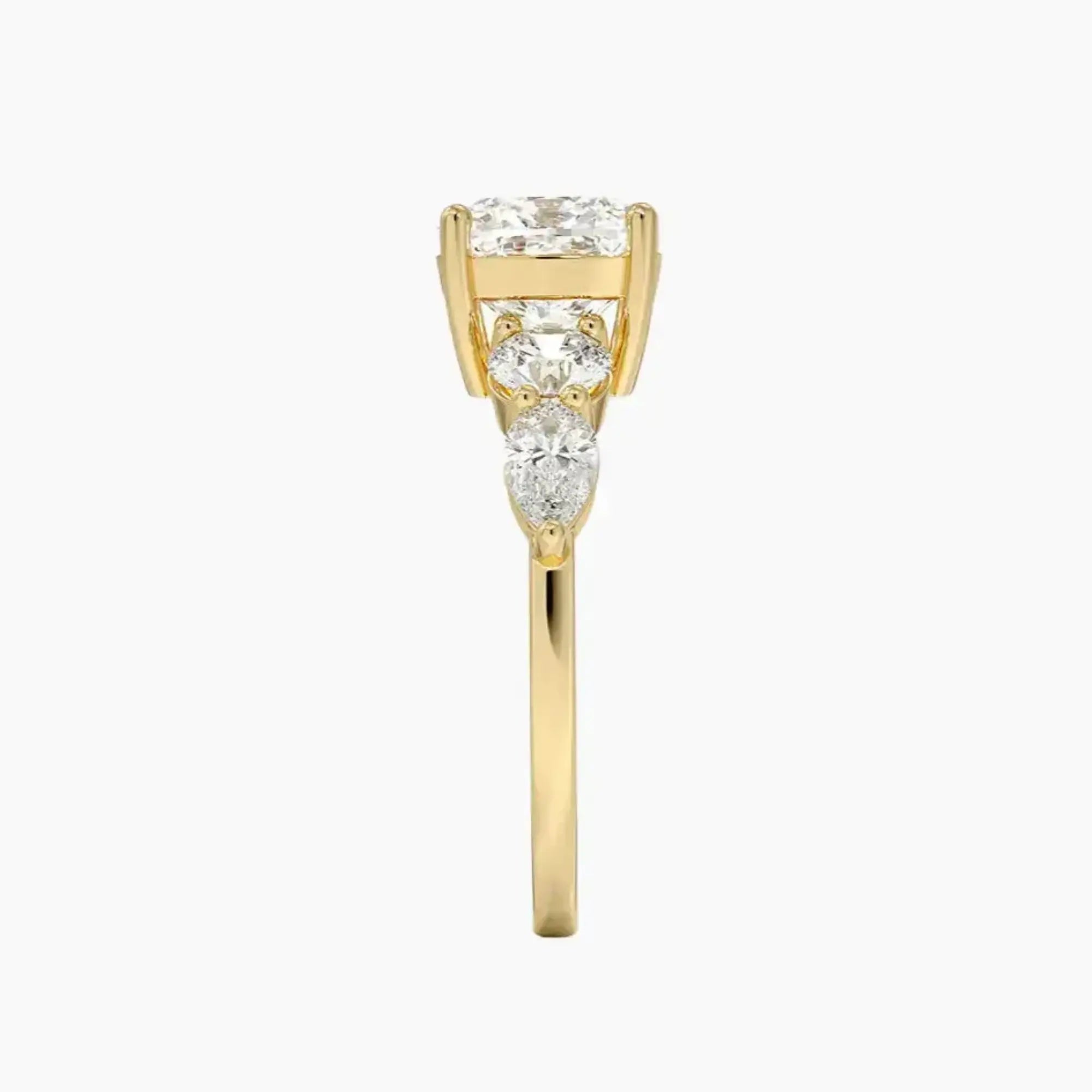 Daria Five Stone Cushion Designer Diamond Ring Setting in 14K Yellow Gold