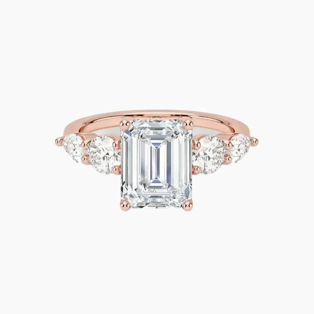 Daria Five Stone Emerald Designer 2.5 Carat Lab Grown Diamond Engagement Ring in 18K White Gold