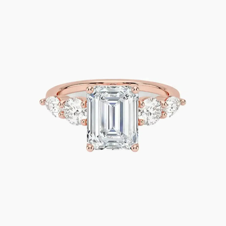 Daria Five Stone Emerald Designer 3 Carat Lab Grown Diamond Engagement Ring in 14K Rose Gold