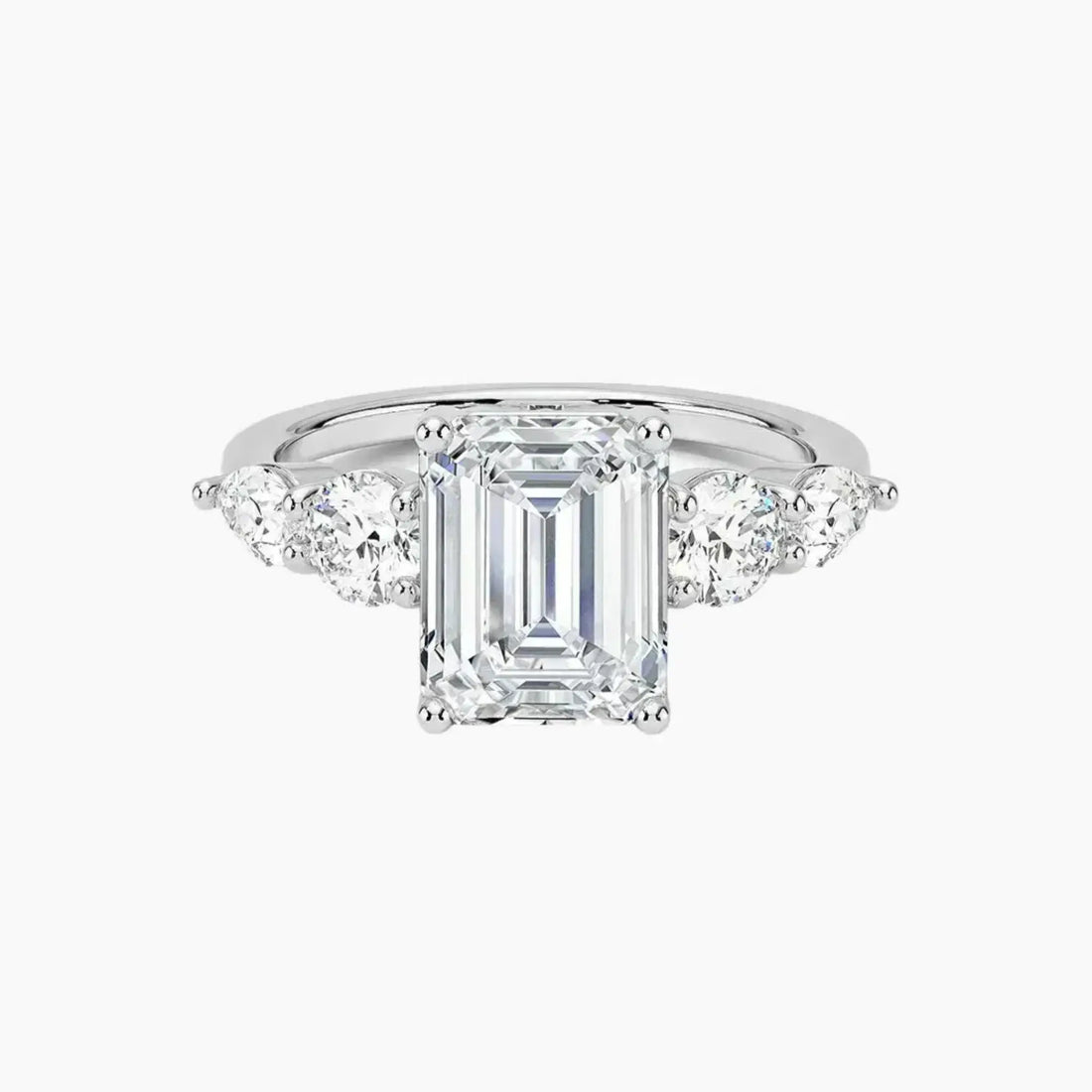 Daria Five Stone Emerald Designer 2 Carat Lab Grown Diamond Engagement Ring in 14K White Gold