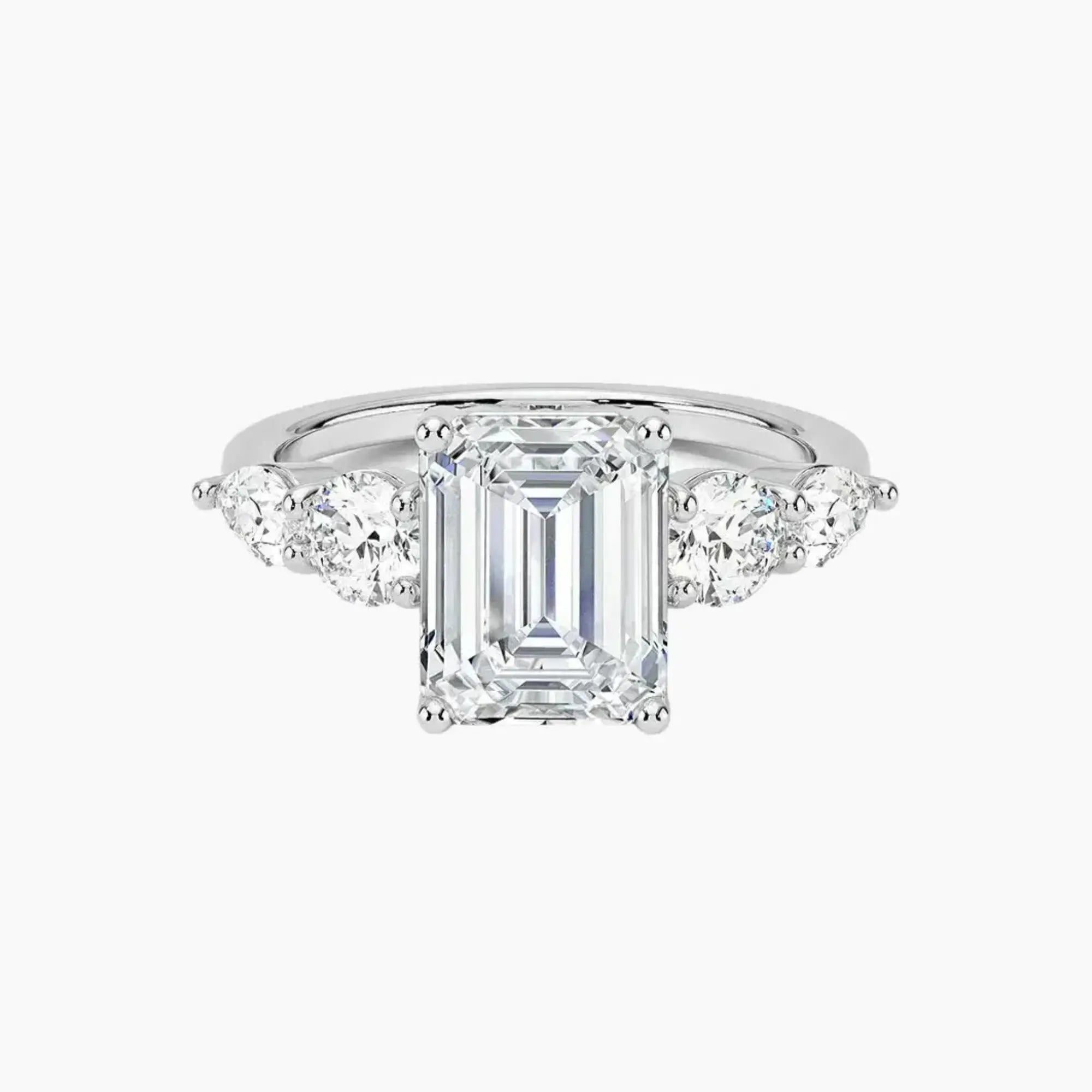 Daria Five Stone Emerald Designer 1 Carat Lab Grown Diamond Engagement Ring in 18K White Gold