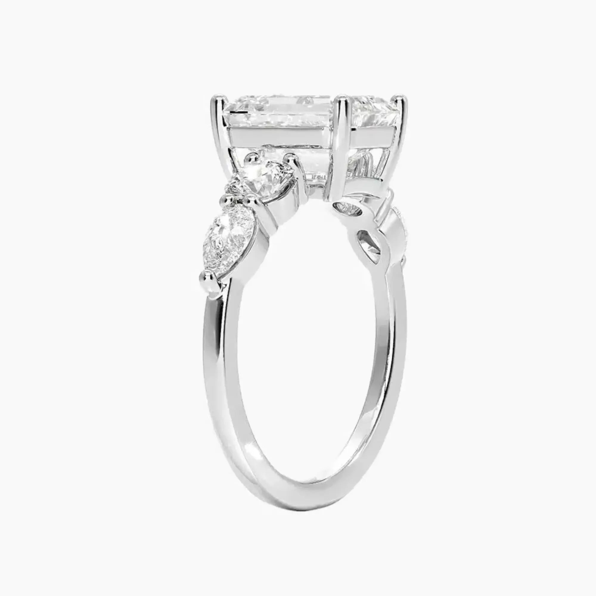 Daria Five Stone Emerald Designer 1.5 Carat Lab Grown Diamond Engagement Ring in 14K White Gold