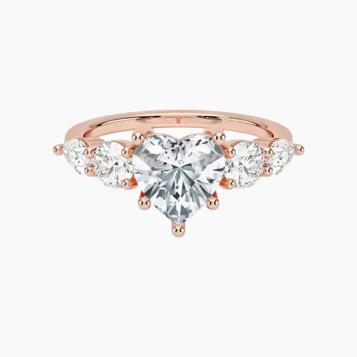 Daria Five Stone Heart Designer 2.5 Carat Lab Grown Diamond Engagement Ring in 18K Rose Gold