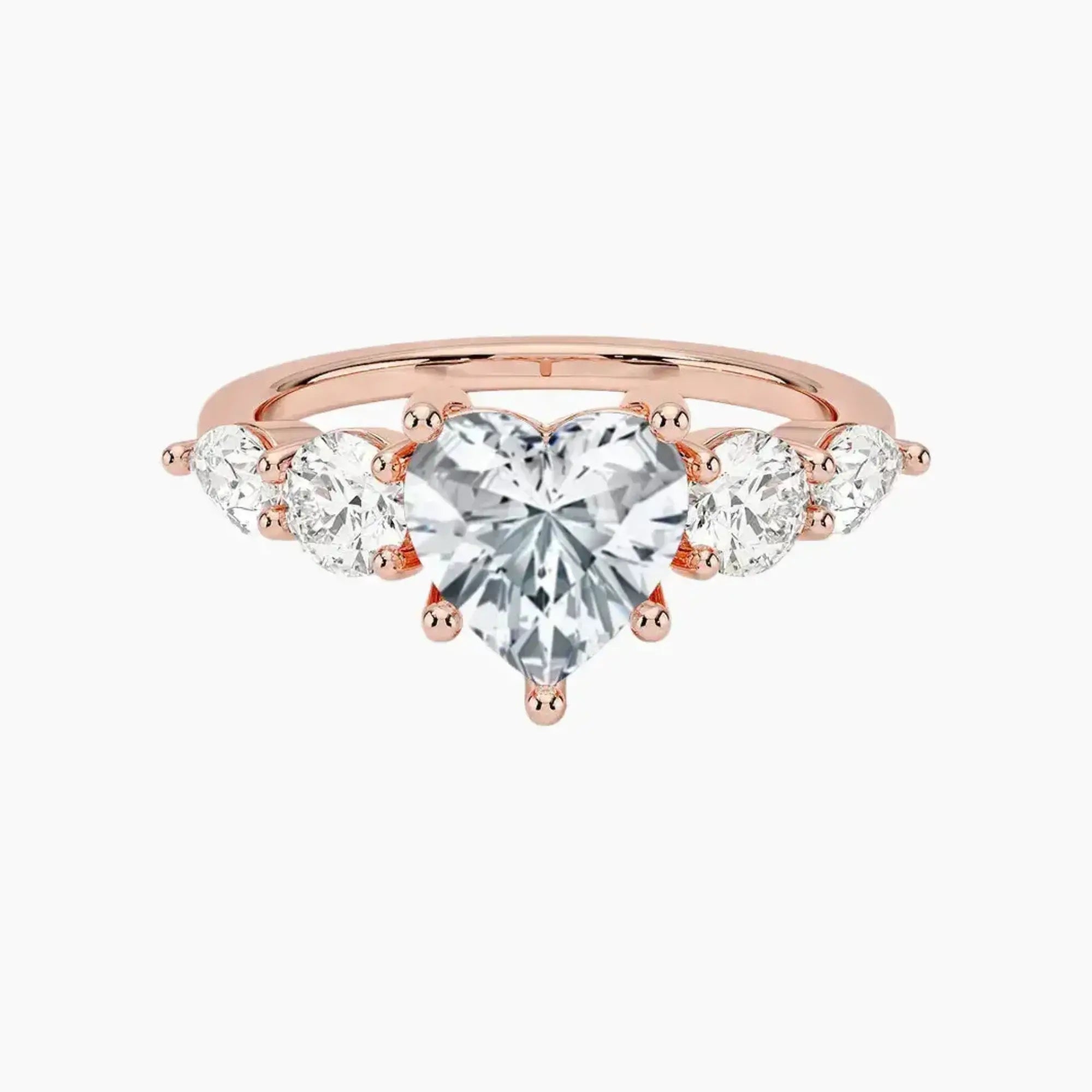 Daria Five Stone Heart Designer 1.5 Carat Lab Grown Diamond Engagement Ring in 18K White Gold