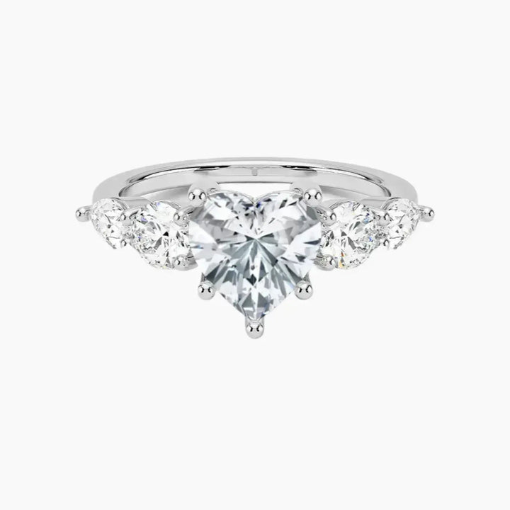 Daria Five Stone Heart Designer 2.5 Carat Lab Grown Diamond Engagement Ring in 18K White Gold