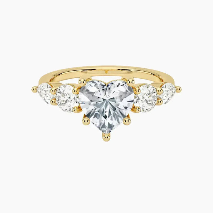 Daria Five Stone Heart Designer 1 Carat Lab Grown Diamond Engagement Ring in 14K Yellow Gold