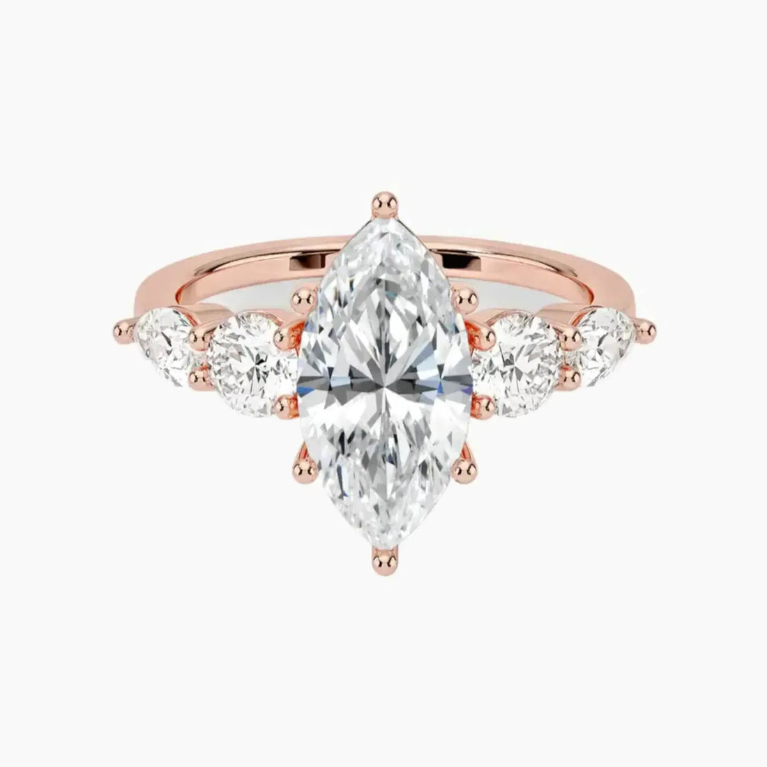 Daria Five Stone Marquise Designer 2.5 Carat Lab Grown Diamond Engagement Ring in 18K Rose Gold