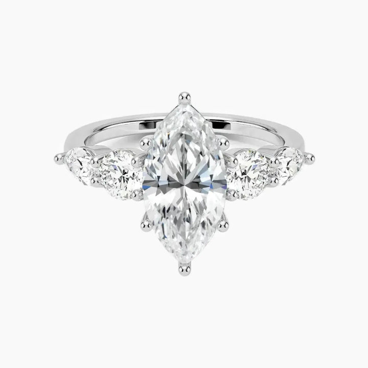 Daria Five Stone Marquise Designer 1.5 Carat Lab Grown Diamond Engagement Ring in 14K White Gold