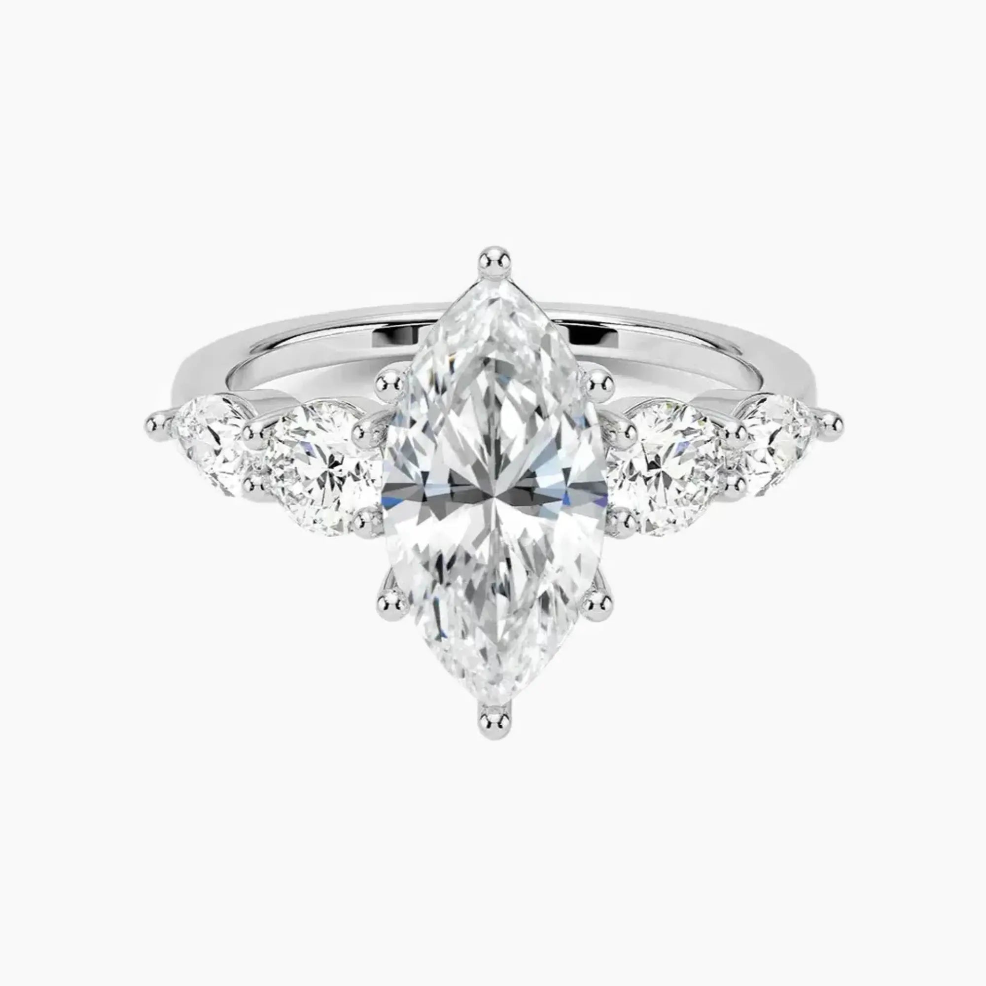 Daria Five Stone Marquise Designer 2 Carat Lab Grown Diamond Engagement Ring in 14K White Gold