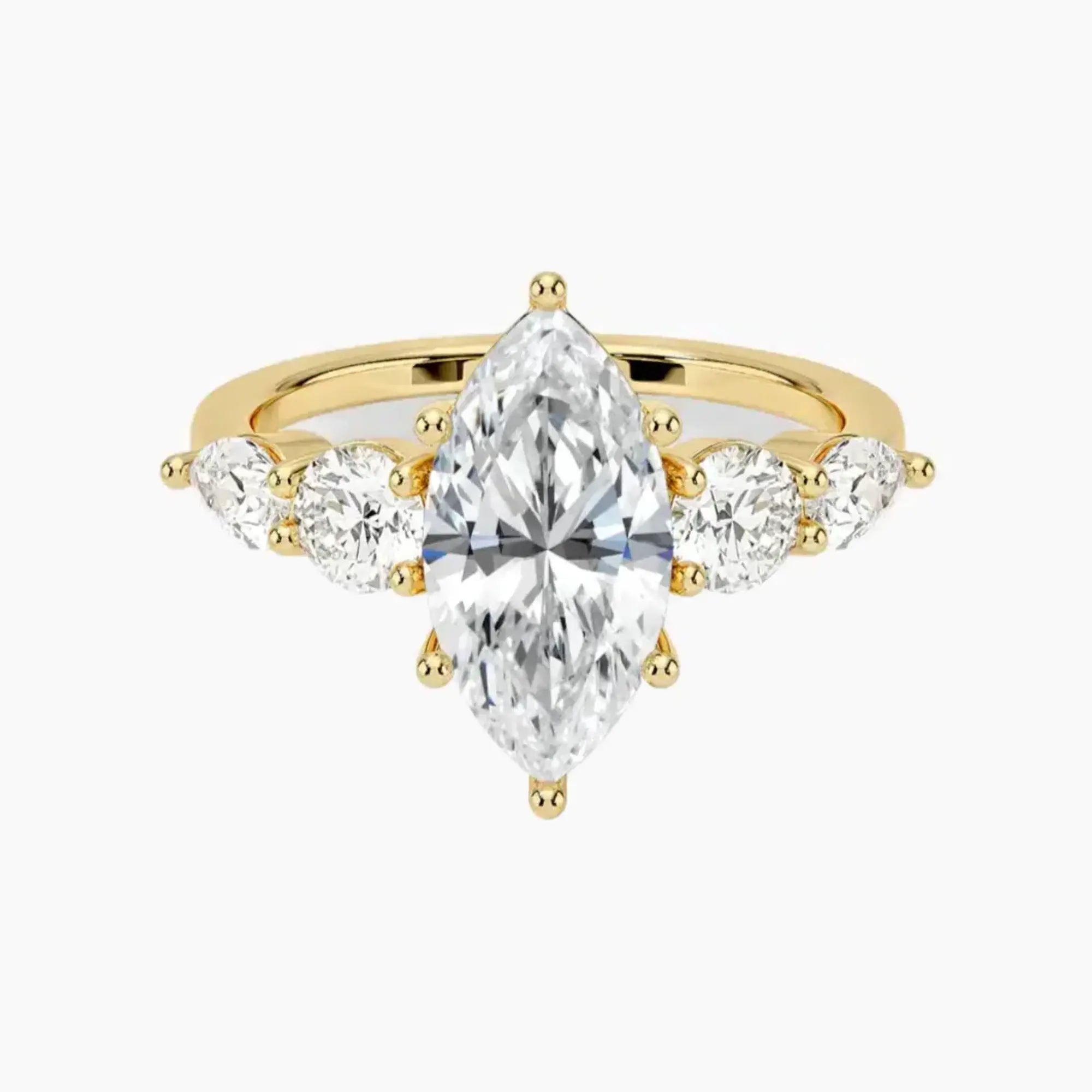 Daria Five Stone Marquise Designer 1.5 Carat Lab Grown Diamond Engagement Ring in 14K Yellow Gold