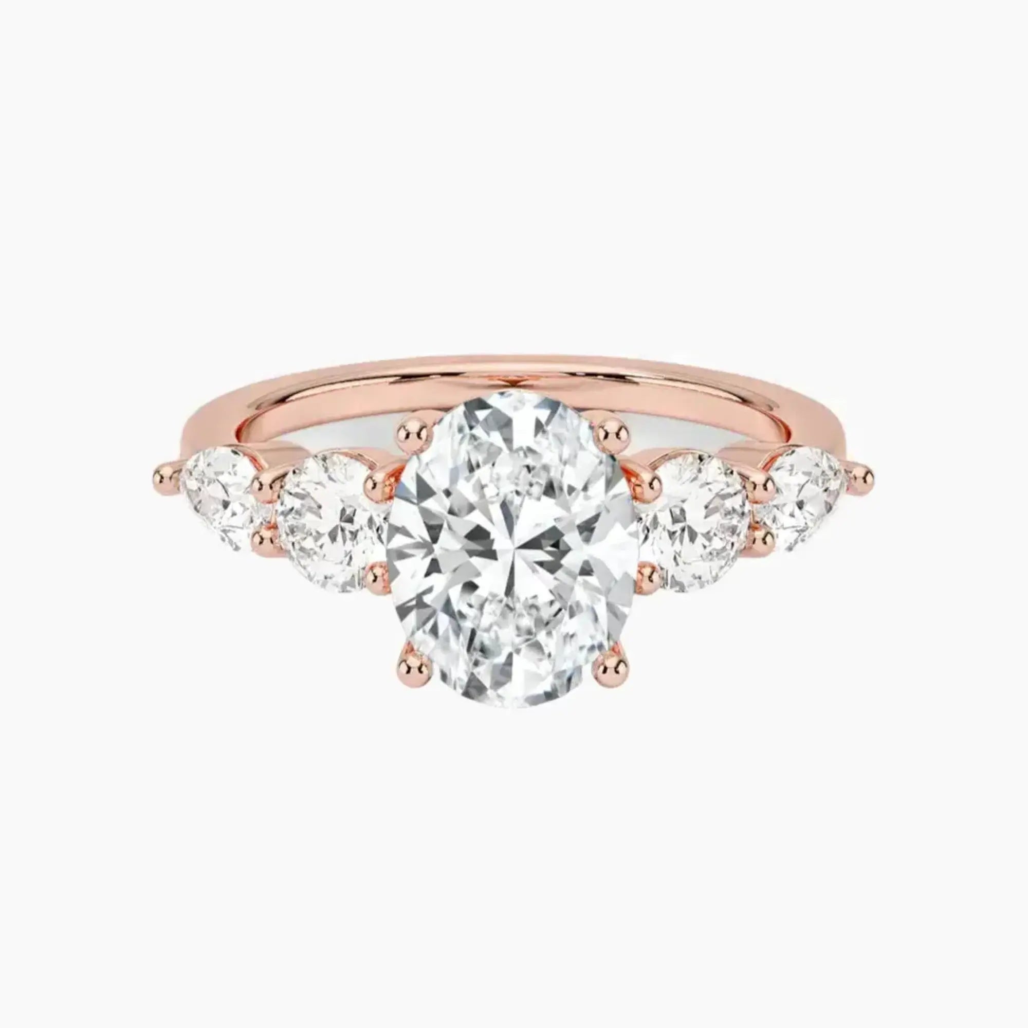 Daria Five Stone Oval Designer 2.5 Carat Lab Grown Diamond Engagement Ring in 14K Rose Gold