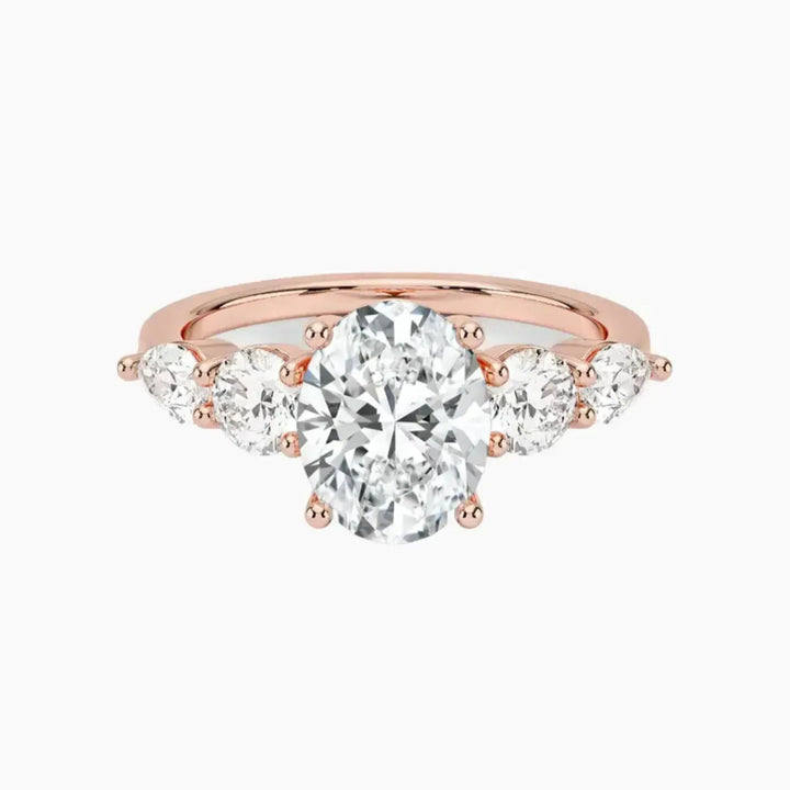 Daria Five Stone Oval Designer 2 Carat Lab Grown Diamond Engagement Ring in 14K Rose Gold