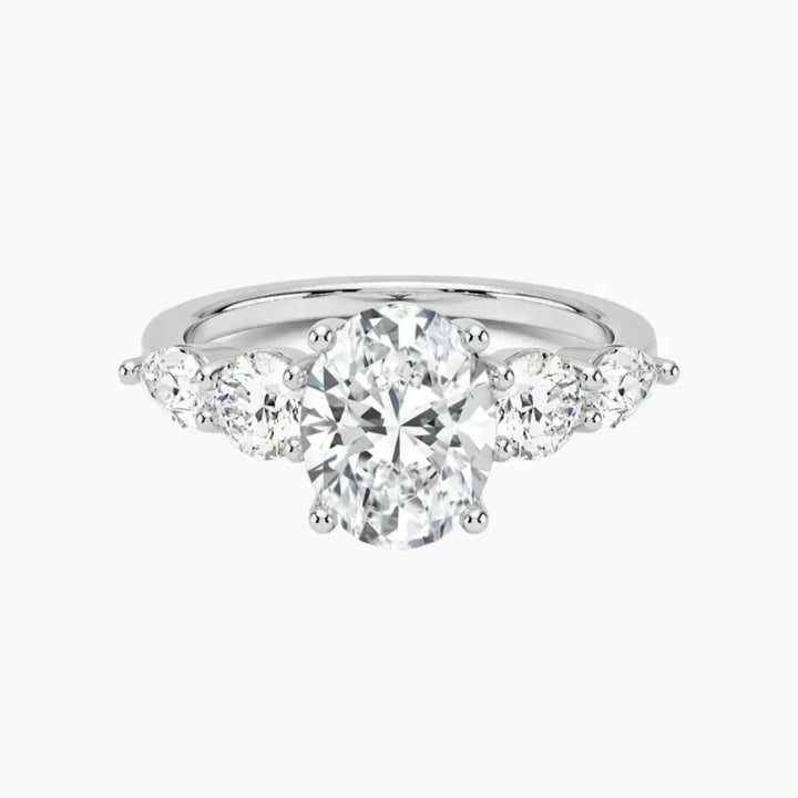 Daria Five Stone Oval Designer 1.5 Carat Lab Grown Diamond Engagement Ring in 14K White Gold