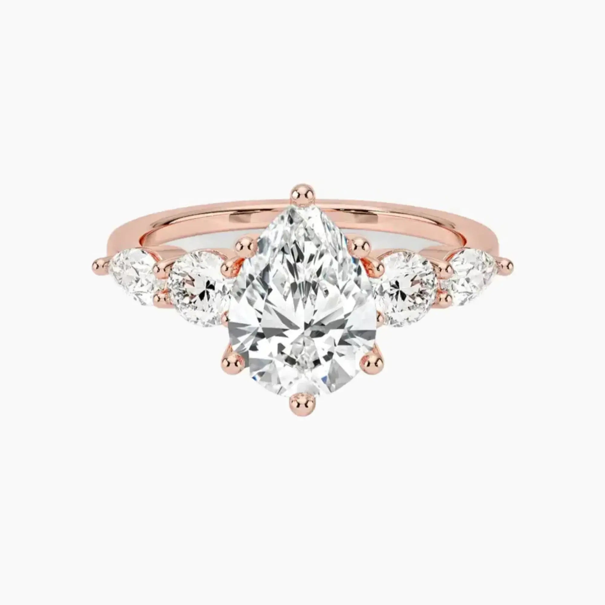 Daria Five Stone Pear Designer 2 Carat Lab Grown Diamond Engagement Ring in 14K White Gold