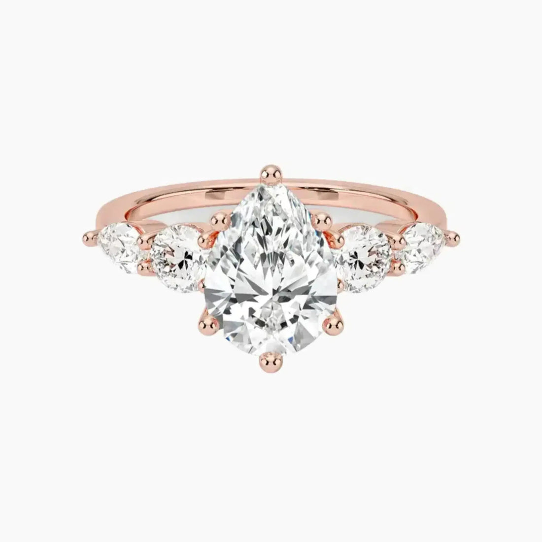 Daria Five Stone Pear Designer 1.5 Carat Lab Grown Diamond Engagement Ring in 18K White Gold