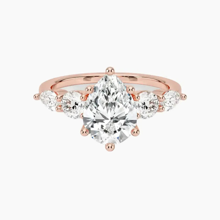 Daria Five Stone Pear Designer 2 Carat Lab Grown Diamond Engagement Ring in 18K Rose Gold