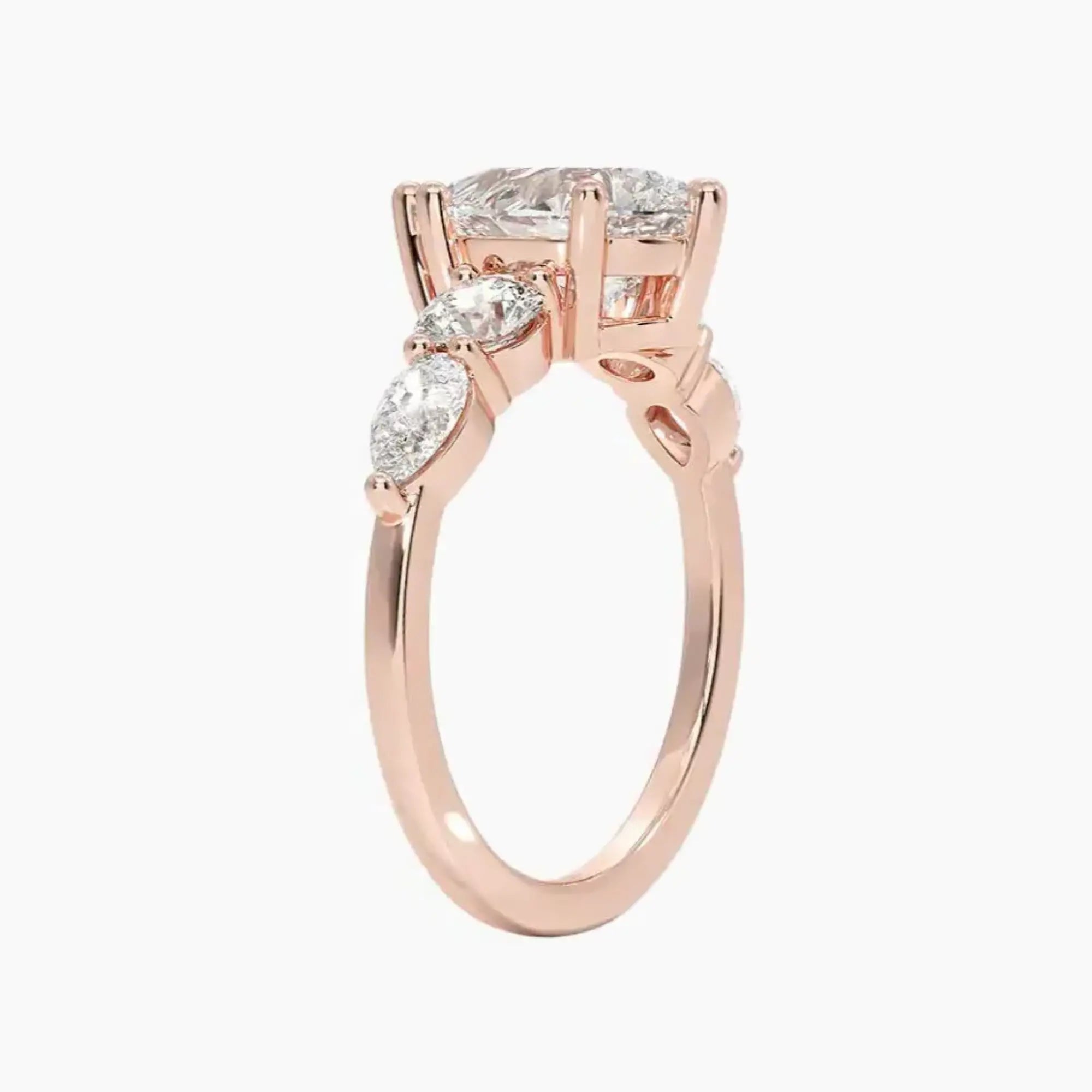 Daria Five Stone Pear Designer 2 Carat Lab Grown Diamond Engagement Ring in 14K Rose Gold