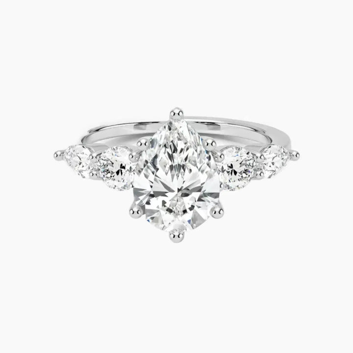 Daria Five Stone Pear Designer 2.5 Carat Lab Grown Diamond Engagement Ring in 18K White Gold