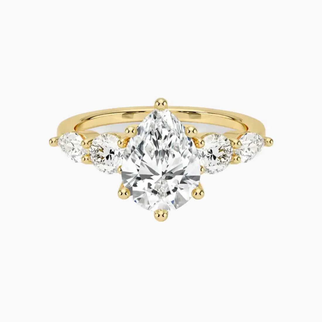 Daria Five Stone Pear Designer 3 Carat Lab Grown Diamond Engagement Ring in 18K Rose Gold