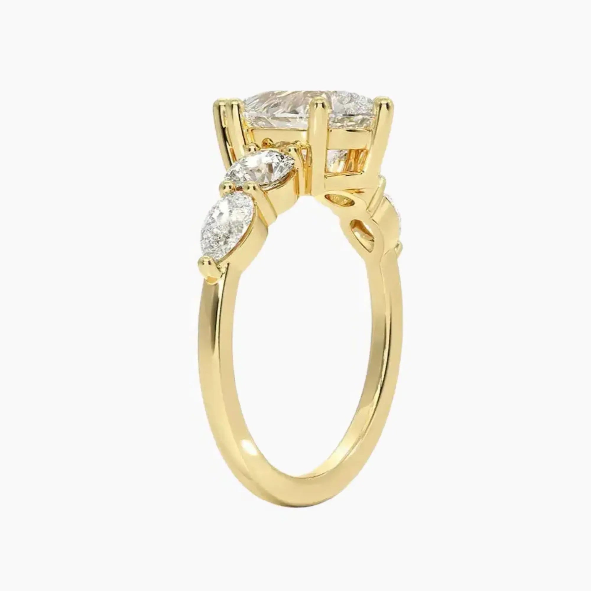 Daria Five Stone Pear Designer 2 Carat Lab Grown Diamond Engagement Ring in 14K Yellow Gold
