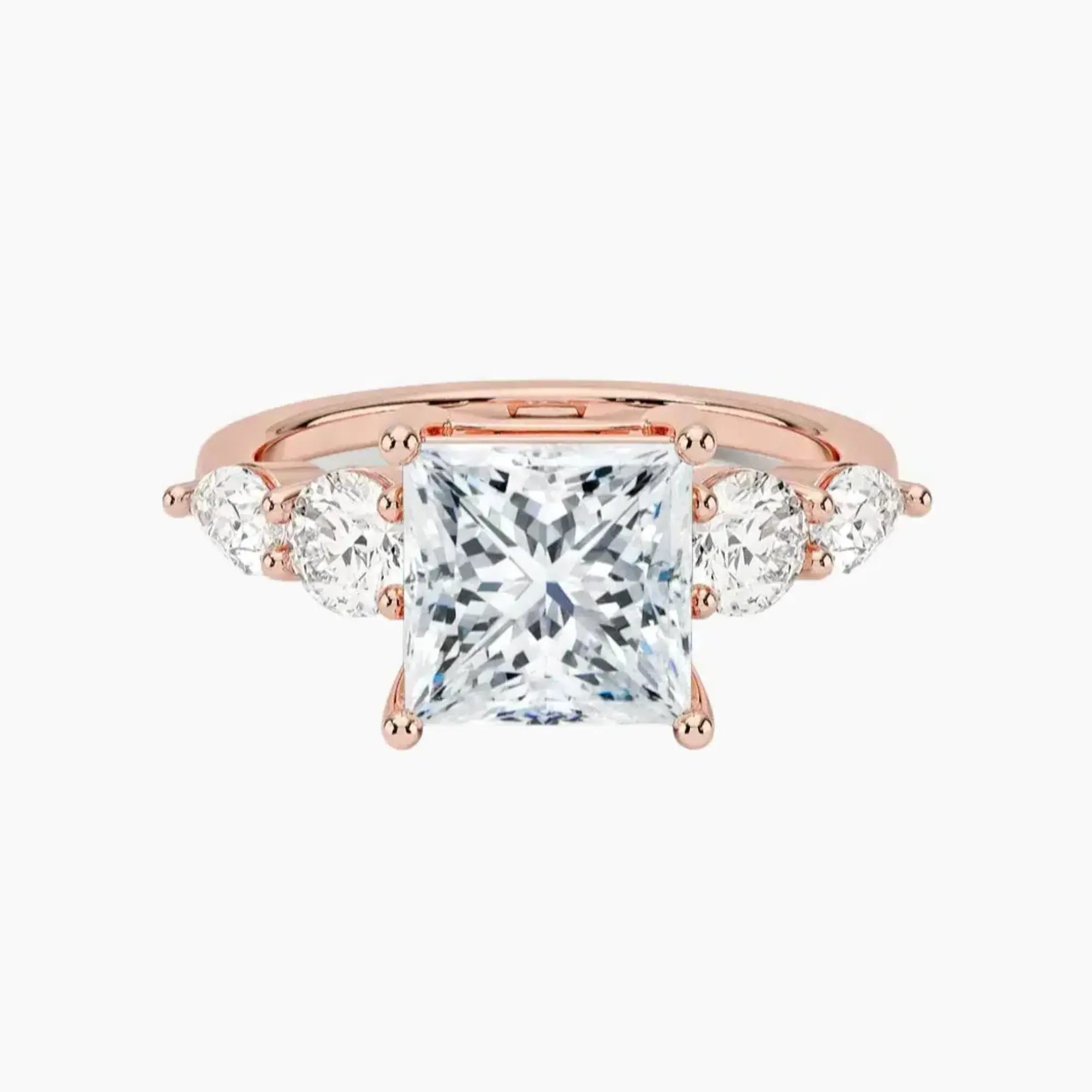 Daria Five Stone Princess Designer 3 Carat Lab Grown Diamond Engagement Ring in 18K Rose Gold