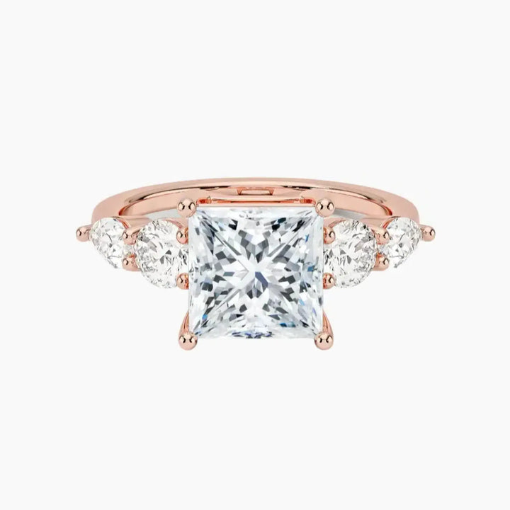 Daria Five Stone Princess Designer 3 Carat Lab Grown Diamond Engagement Ring in 18K Rose Gold