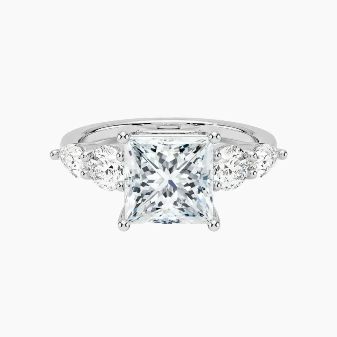 Daria Five Stone Princess Designer 2.5 Carat Lab Grown Diamond Engagement Ring in 18K White Gold
