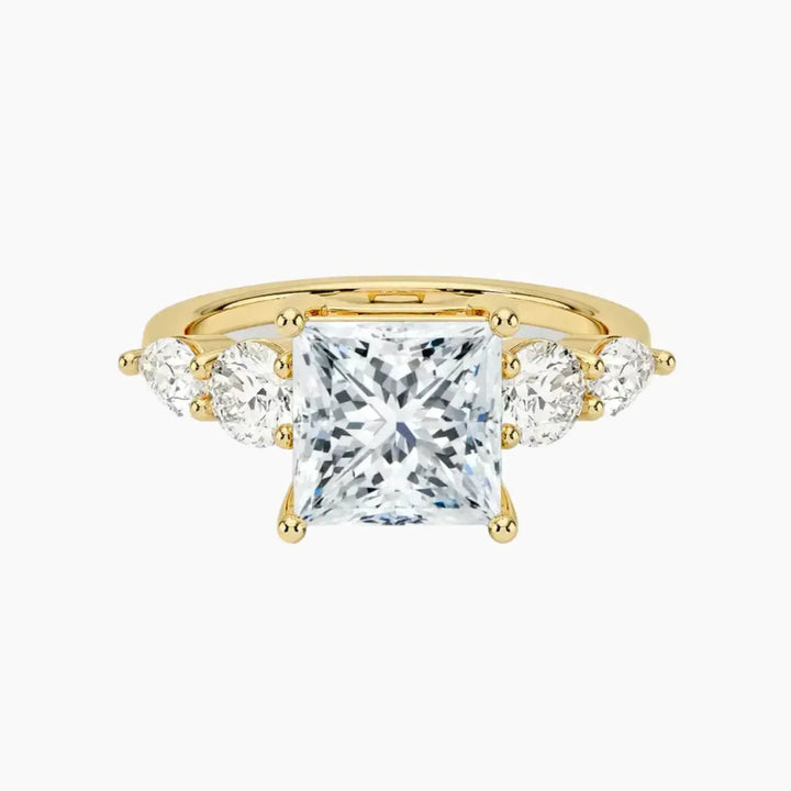 Daria Five Stone Princess Designer 1 Carat Lab Grown Diamond Engagement Ring in 14K Yellow Gold
