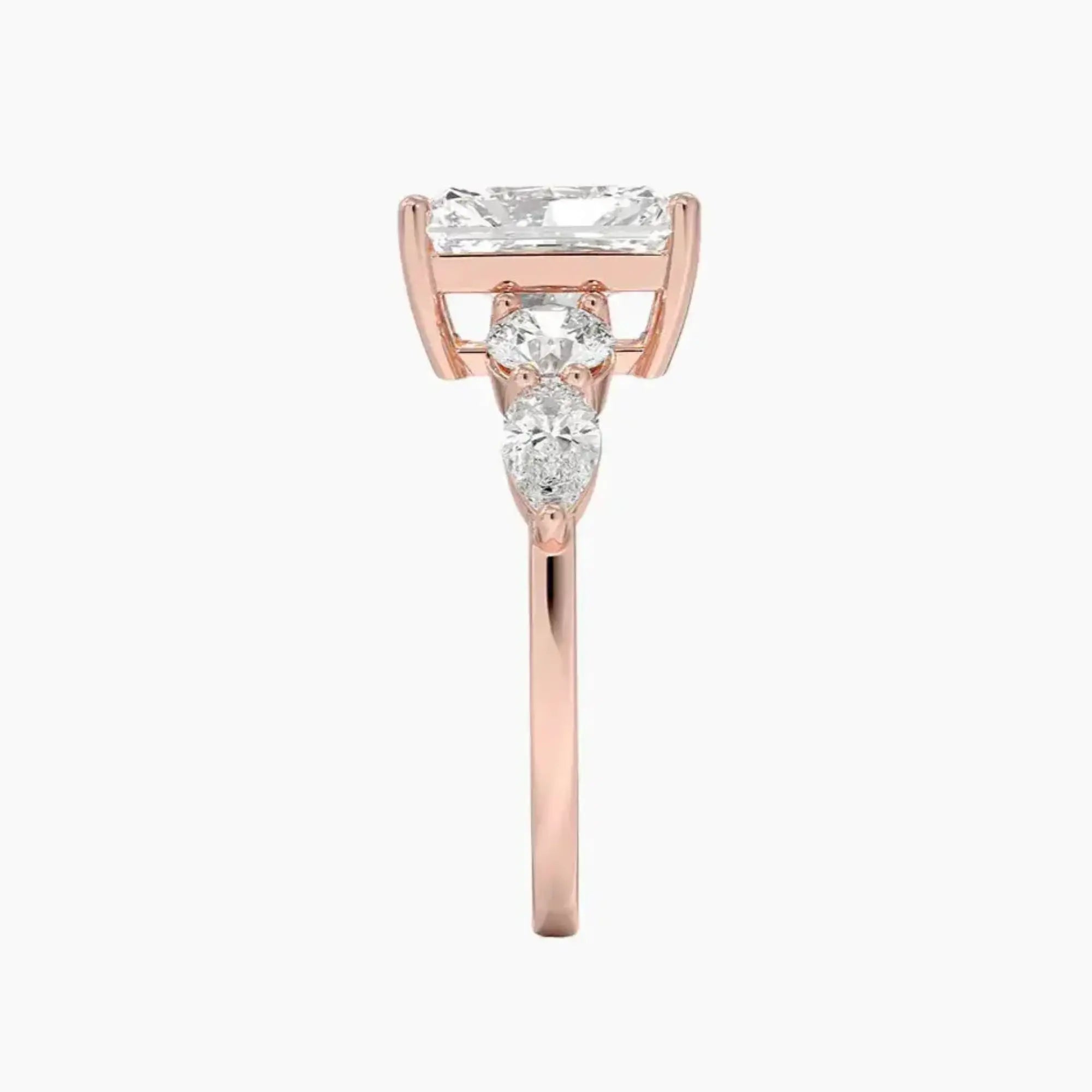 Daria Five Stone Radiant Designer 2 Carat Lab Grown Diamond Engagement Ring in 18K Rose Gold