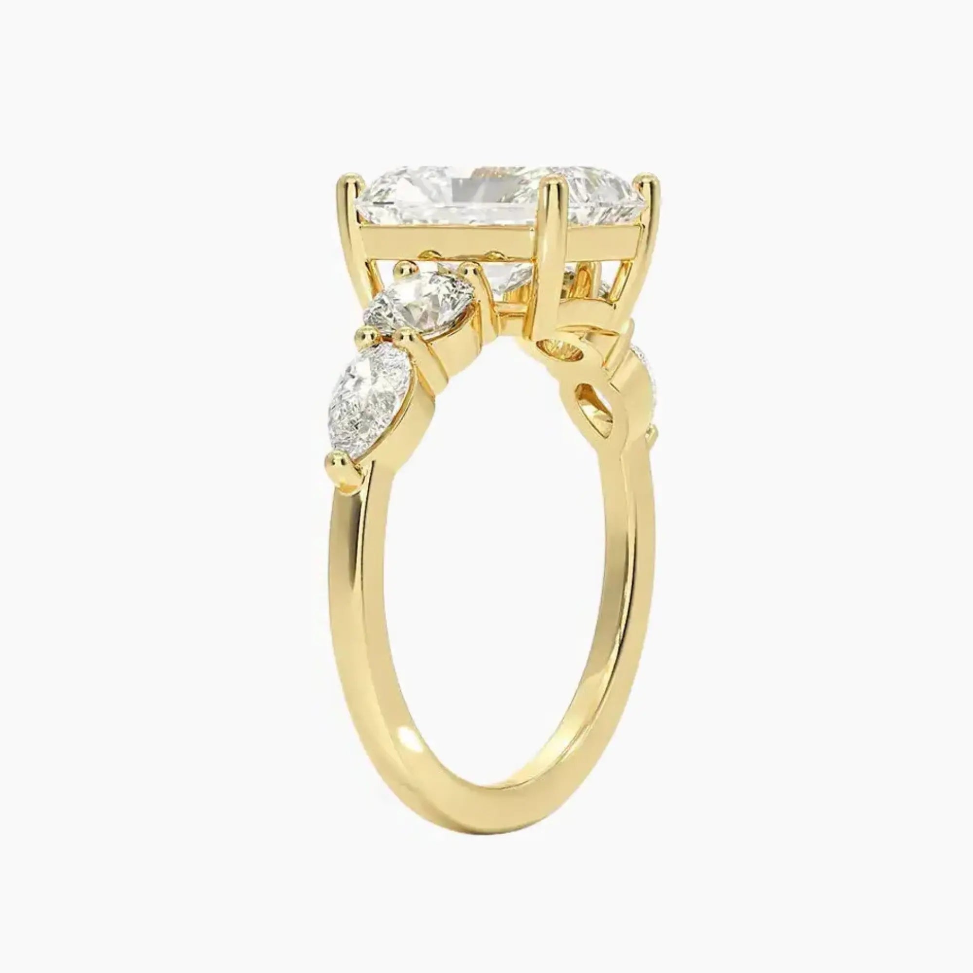 Daria Five Stone Radiant Designer 1.5 Carat Lab Grown Diamond Engagement Ring in 18K White Gold