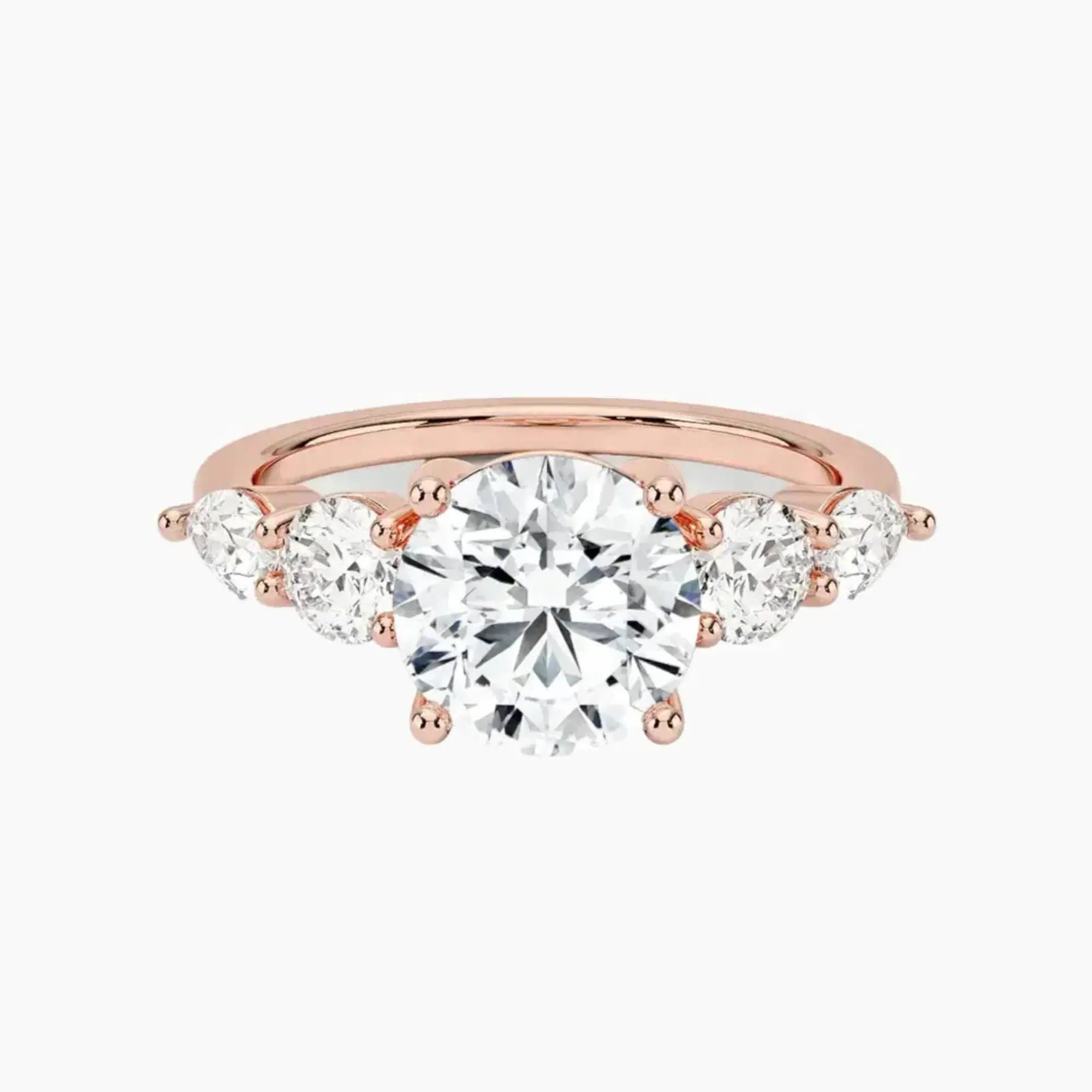 Daria Five Stone Round Designer 3 Carat Lab Grown Diamond Engagement Ring in 14K Rose Gold